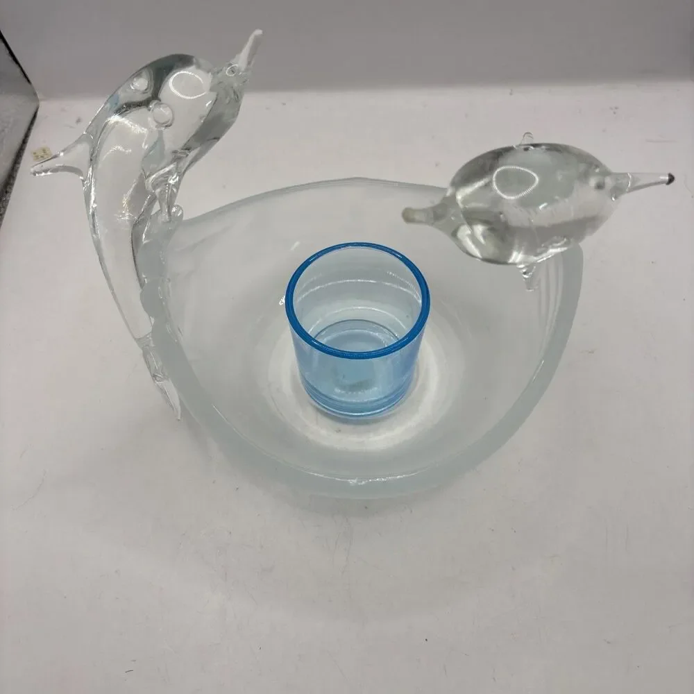 Partylite P8526 Jump for Joy Glass Dolphins Frosted Votive Candle Holder Retired - Picture 4 of 7